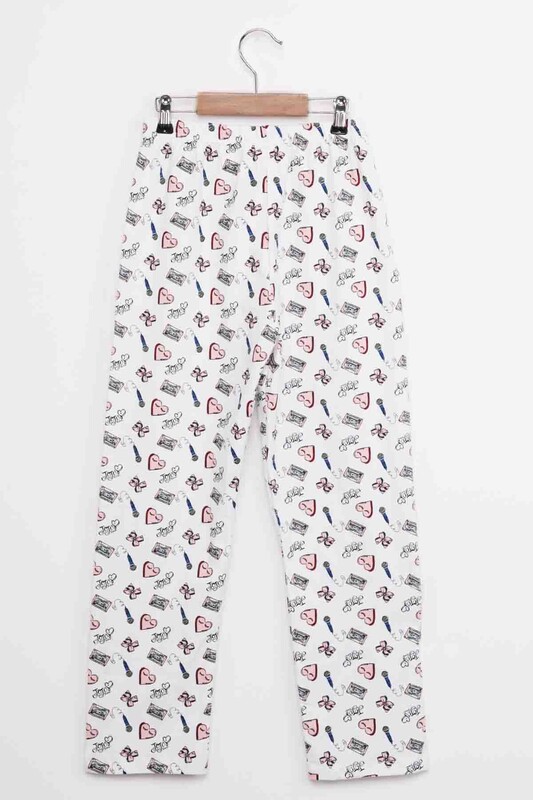 Long Sleeve Heart Printed Girl Pyjama Set 6002 | Sea Green - Thumbnail