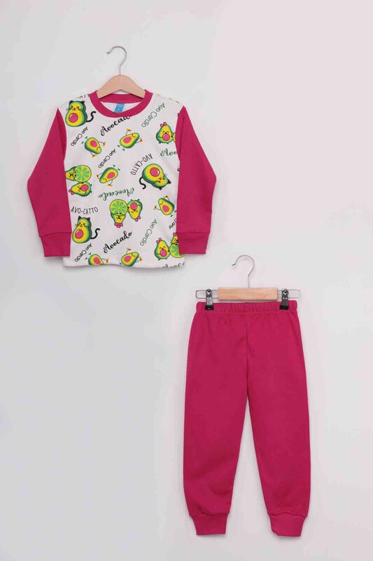Gupse Avacado Printed Long Sleeve Pyjama Set | Pink - Thumbnail