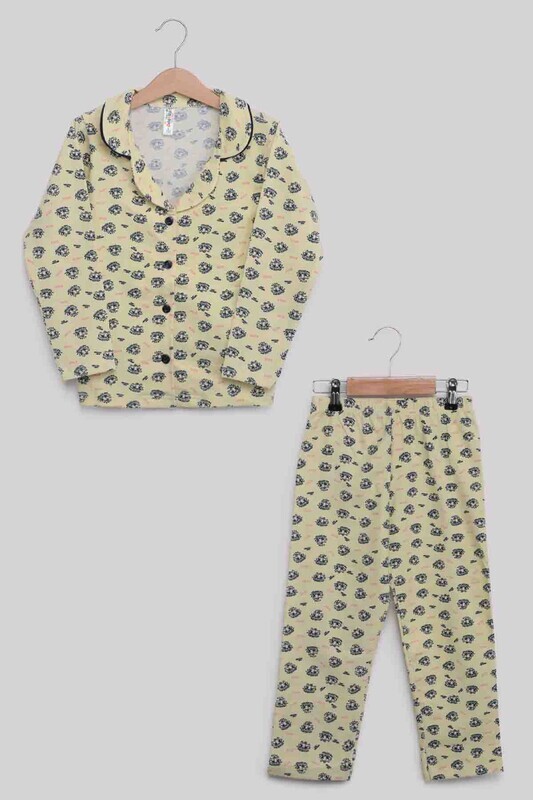 Shirt Collar Girl Pyjama Set | Yellow - Thumbnail