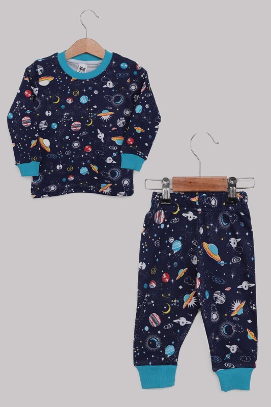 SİMİSSO - Space Patterned Boy Pajamas Set | Navy Blue