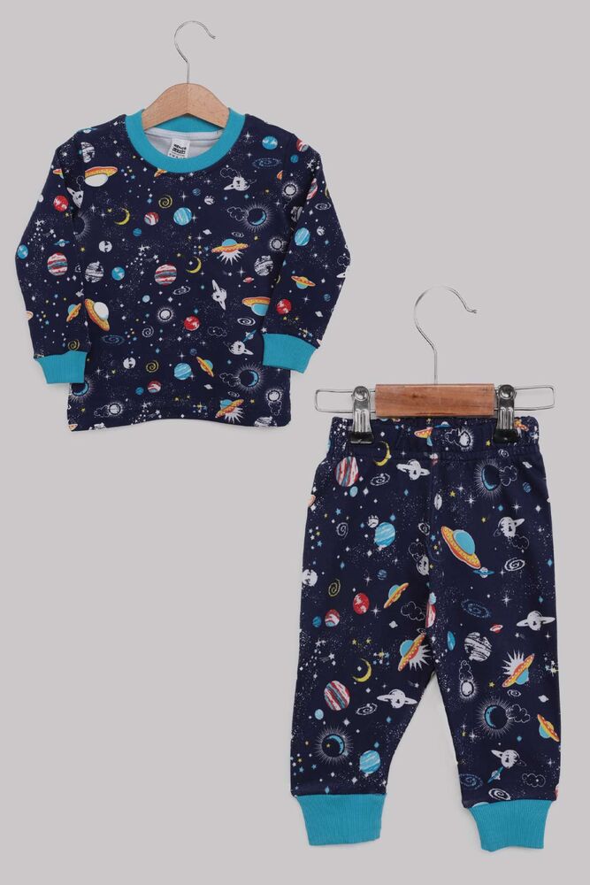 Space Patterned Boy Pajamas Set | Navy Blue