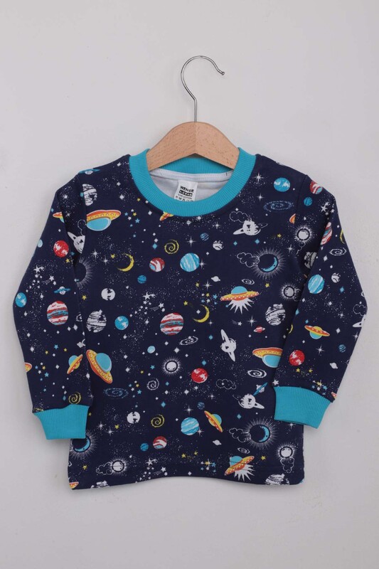 Space Patterned Boy Pajamas Set | Navy Blue - Thumbnail