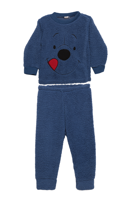 SİMİSSO - Ayıcık Baskılı Peluş Çocuk Pijama Takımı | Mavi