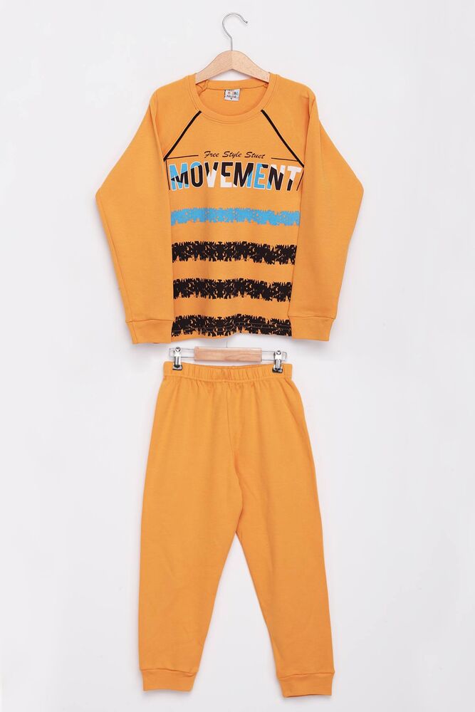 Text Printed Boy Interlock Pajamas Set 6687 | Mustard