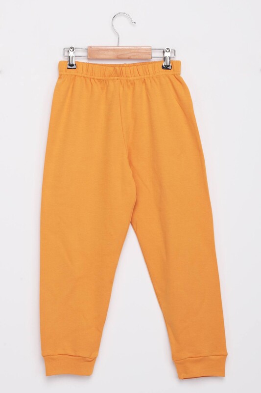 Text Printed Boy Interlock Pajamas Set 6687 | Mustard - Thumbnail