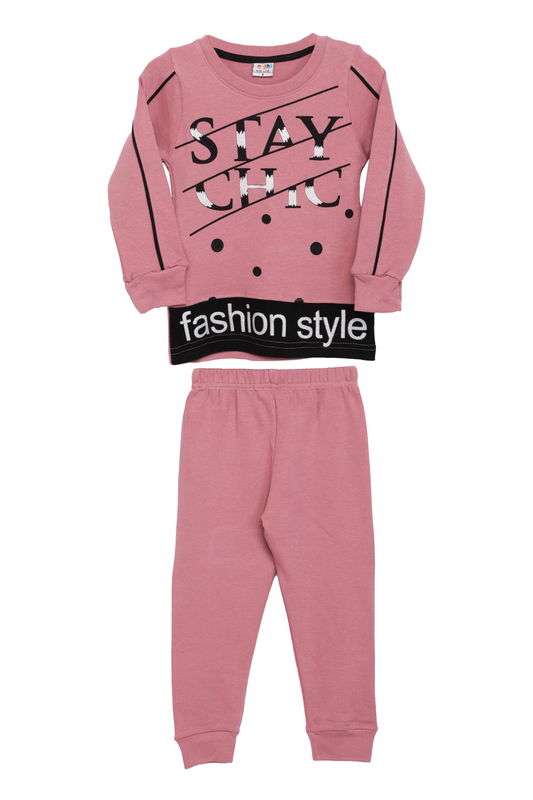 Letter Printed Girl Pyjama Set 1024 | Dusty Rose - Thumbnail
