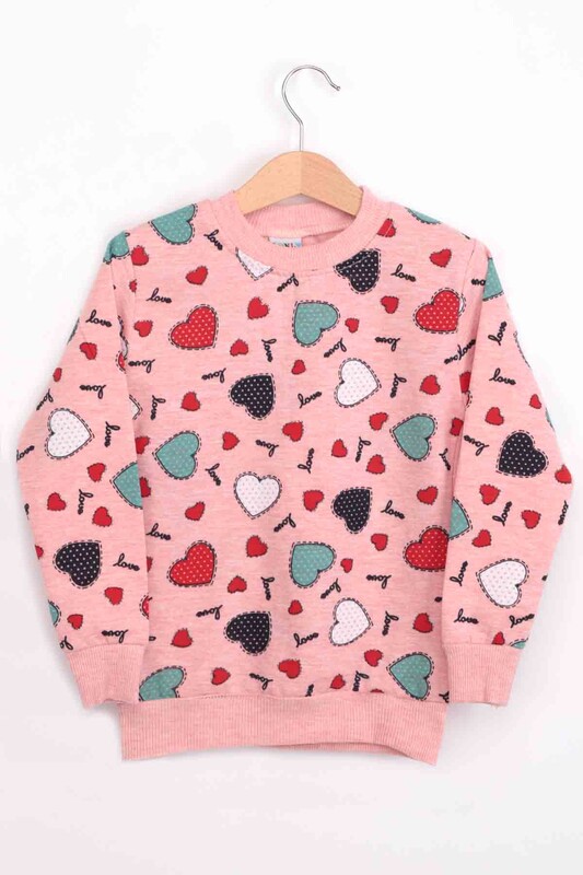 Heart Printed Girl Pyjama Set | Powder - Thumbnail