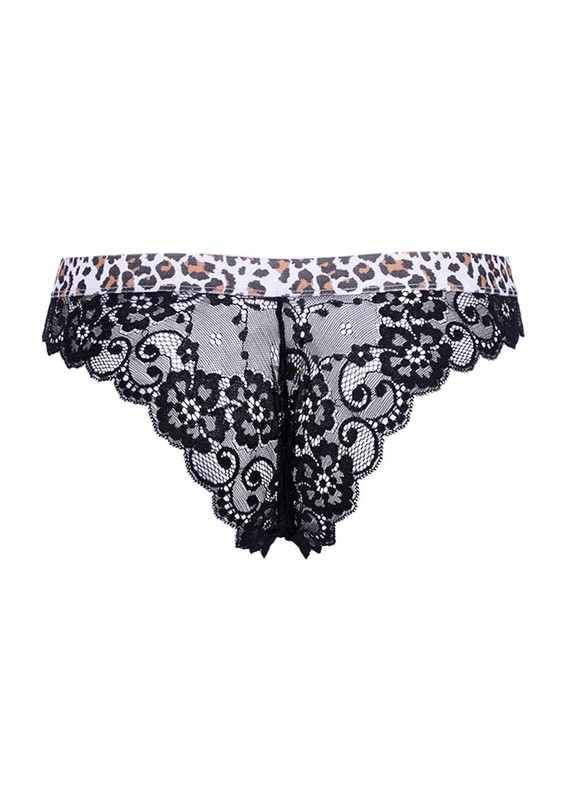 Leopar Patterned Laced Panties 3938 | Black - Thumbnail