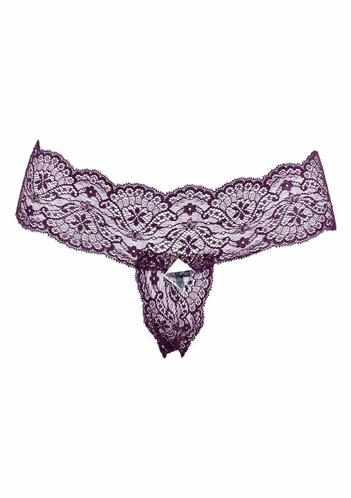 Stone Patterned Laced Thong 3478 | Plum