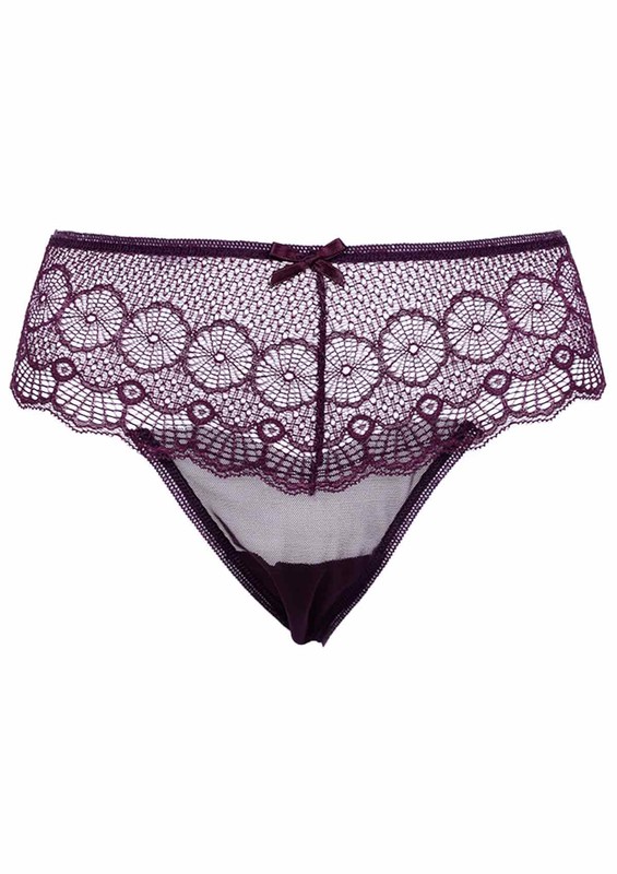 Laced Tulle Thong 4079 | Plum - Thumbnail
