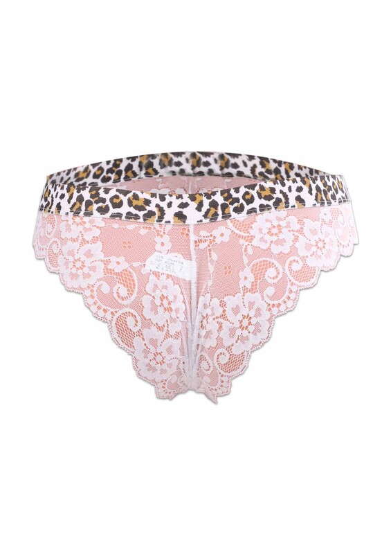 Leopard Patterned Laced Panties 3938 | White - Thumbnail