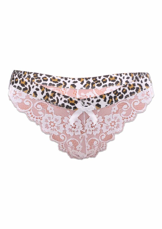 Leopard Patterned Laced Panties 3938 | White - Thumbnail