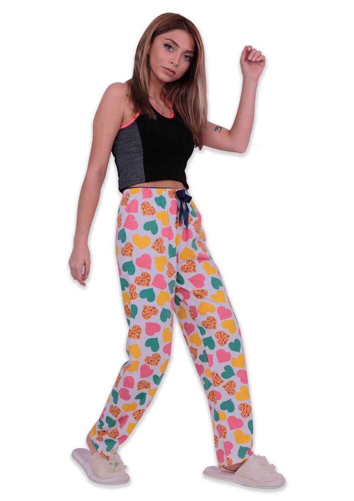 Kalp Baskılı Kadın Pijama Altı | Beyaz