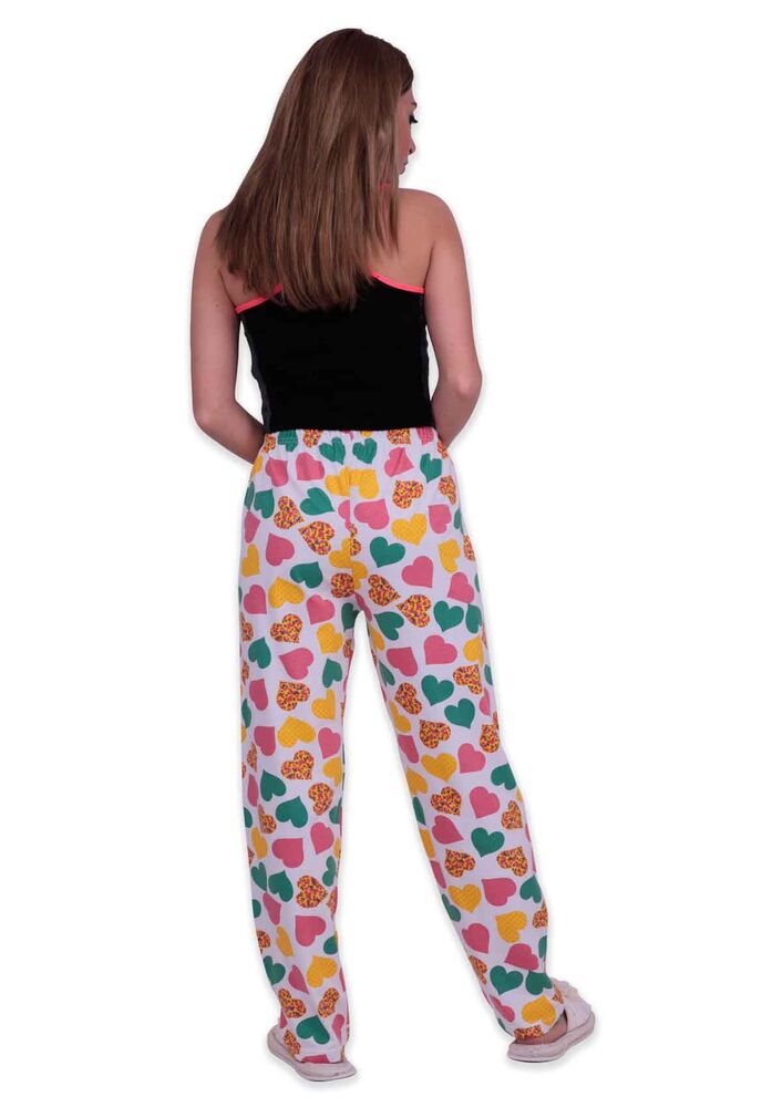 Kalp Baskılı Kadın Pijama Altı | Beyaz