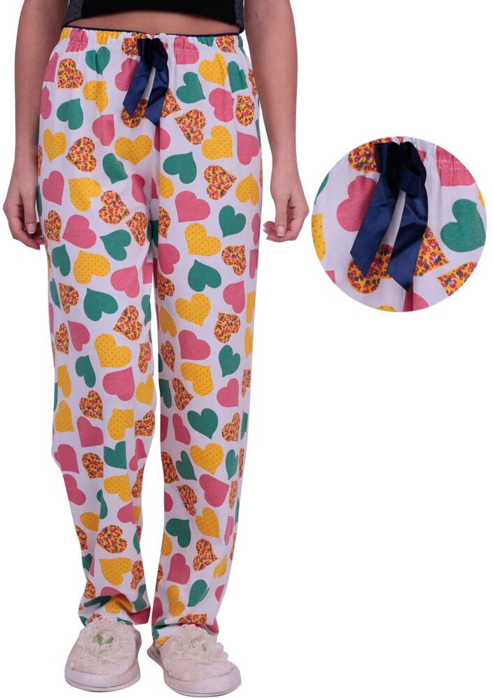 Kalp Baskılı Kadın Pijama Altı | Beyaz