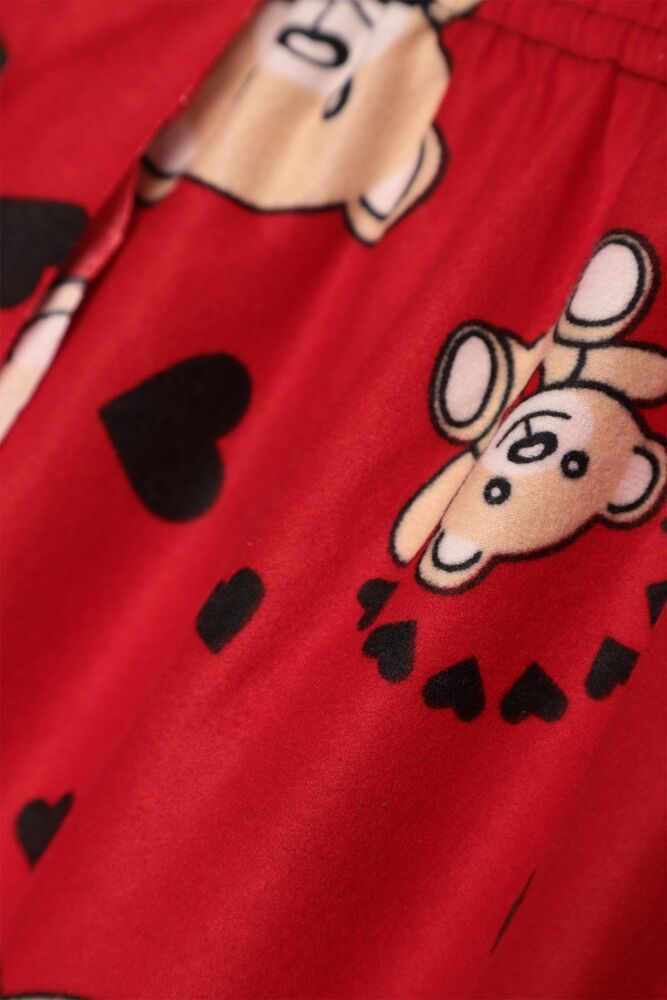 Ayıcıklı Süet Kadın Pijama Tek Alt 1569-1 | Kırmızı