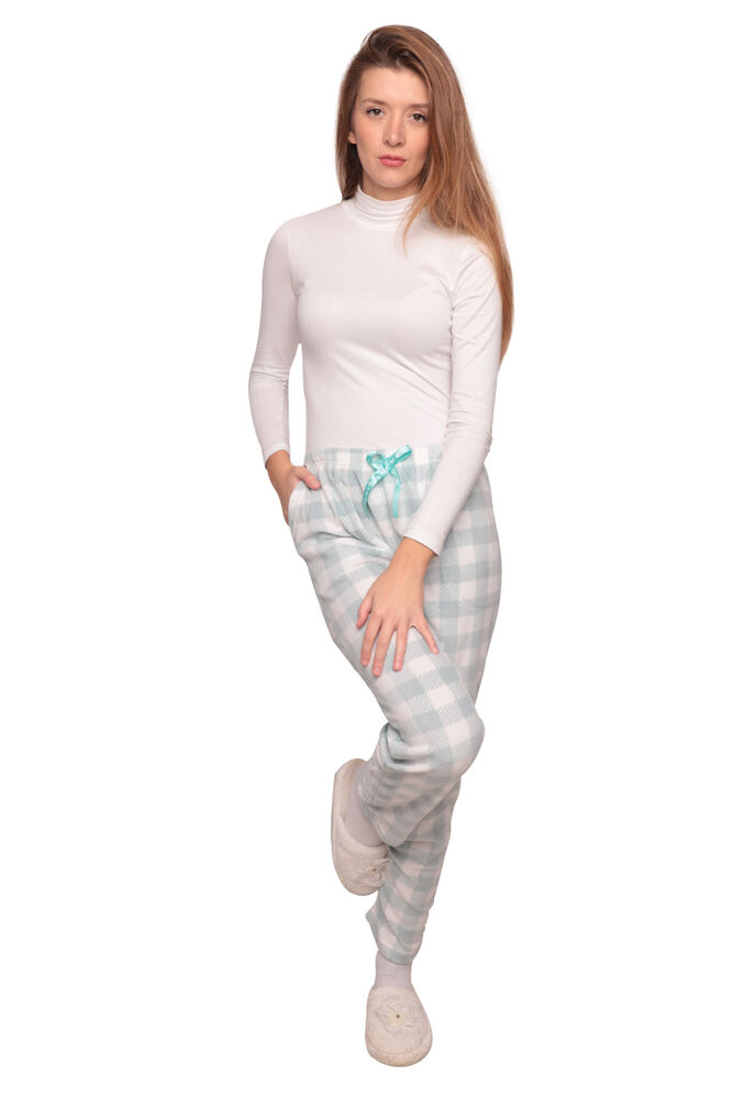 Kareli Cepli Kadın Polar Pijama Alt 1180 | Yeşil