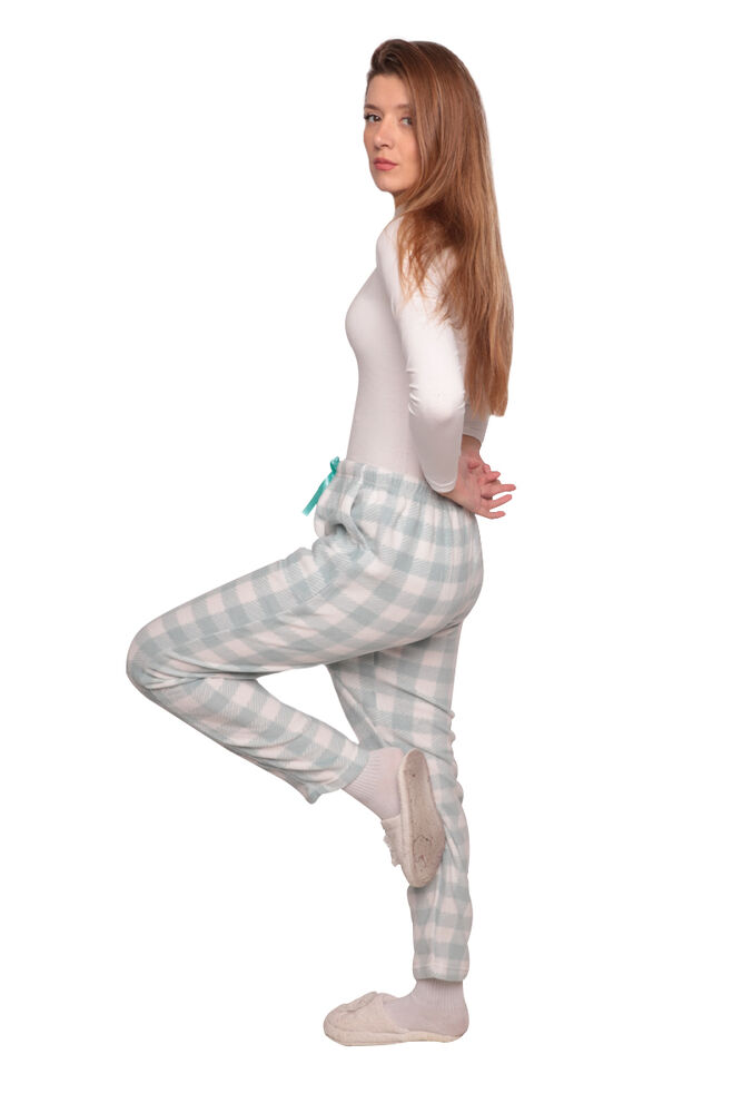 Kareli Cepli Kadın Polar Pijama Alt 1180 | Yeşil