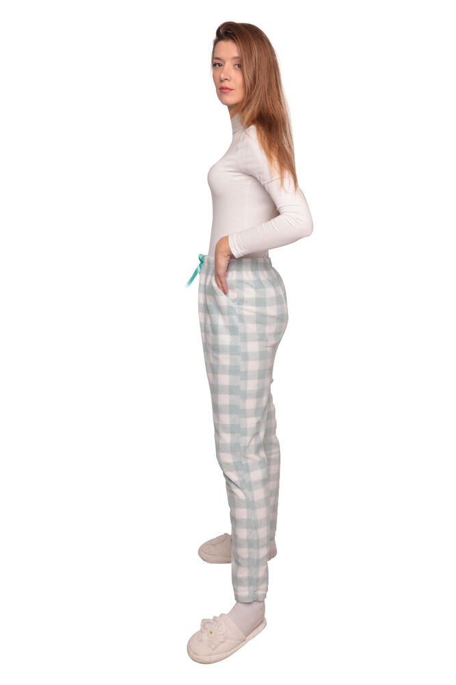 Kareli Cepli Kadın Polar Pijama Alt 1180 | Yeşil