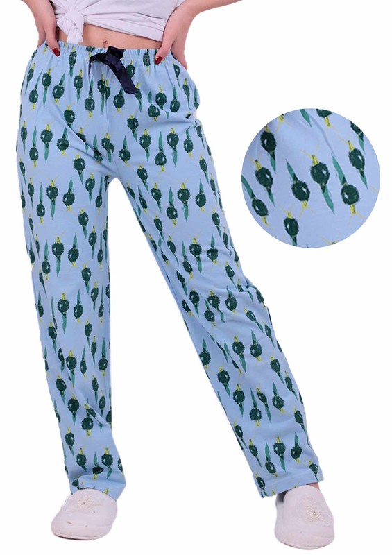 Patterned Pajama Bottoms 1141 | Blue - Thumbnail