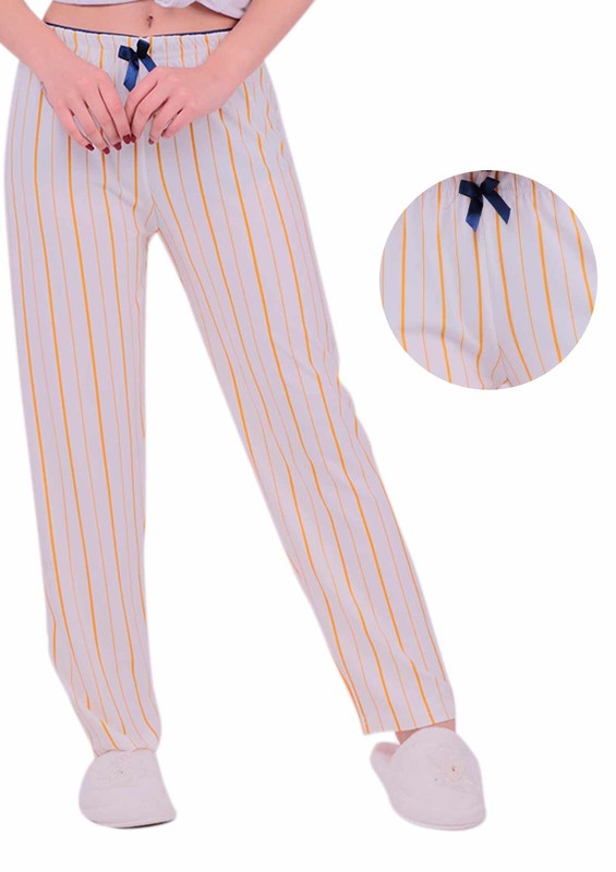 Yellow Striped Pajama Bottoms | White - Thumbnail