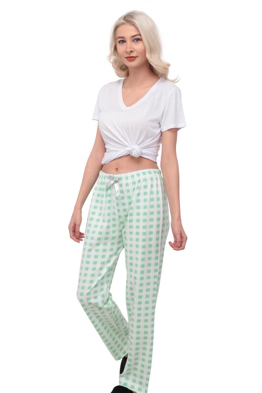 Square Printed Woman Pajama Bottoms | Green - Thumbnail