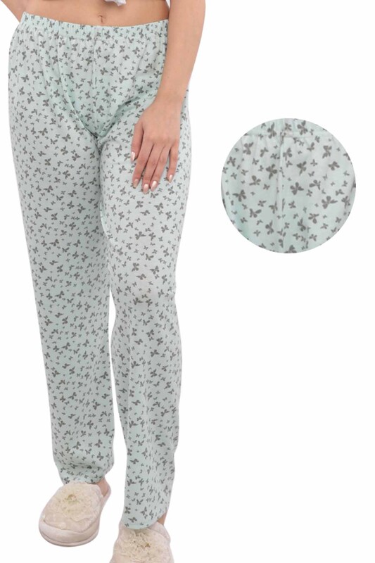 Kelebek Desenli Kadın Pijama Altı | Su Yeşili - Thumbnail