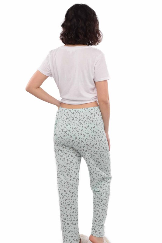 Kelebek Desenli Kadın Pijama Altı | Su Yeşili - Thumbnail