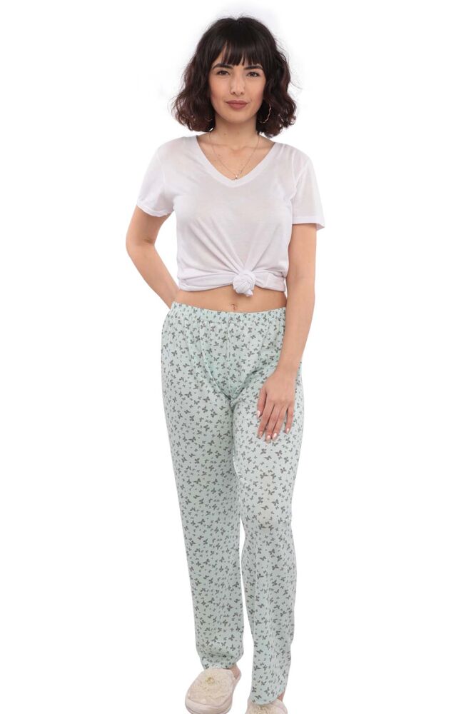 Kelebek Desenli Kadın Pijama Altı | Su Yeşili