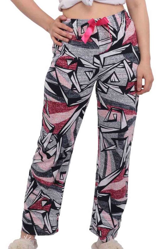 Geometric Patterned Woman Pajama Bottoms | Gray - Thumbnail