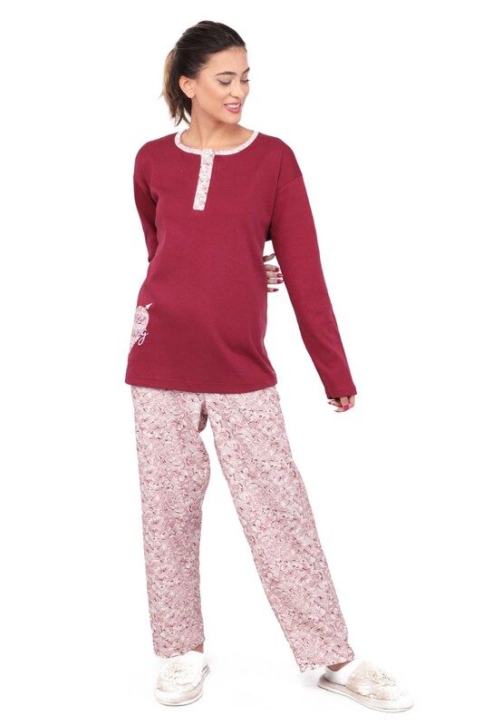 Long Sleeve Flower Patterned Woman Pyjamas | Cherry - Thumbnail