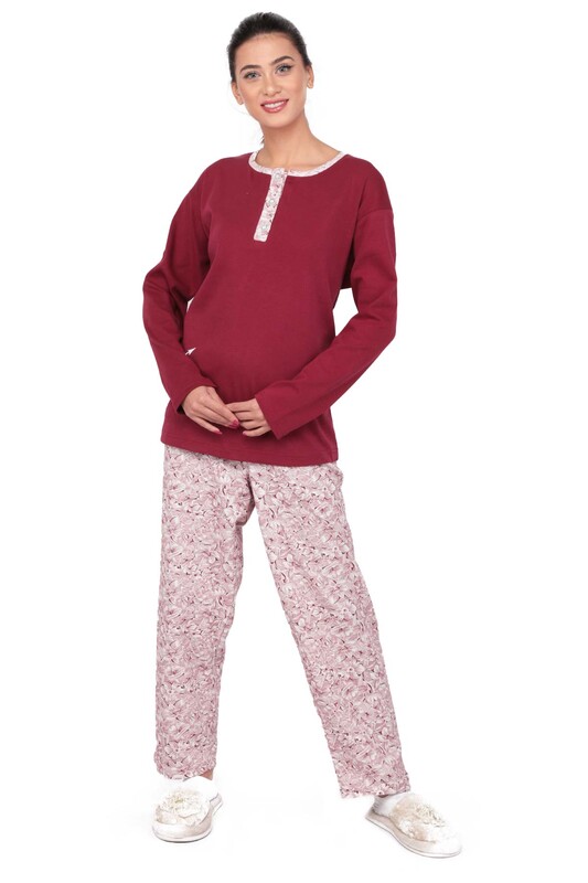 Long Sleeve Flower Patterned Woman Pyjamas | Cherry - Thumbnail