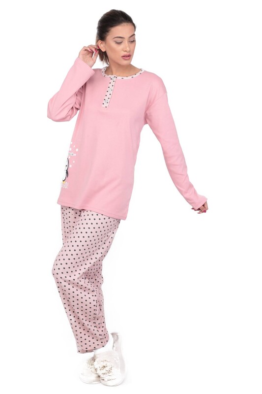 Penguin Patterned Long Sleeve Woman Pyjamas | Powder - Thumbnail