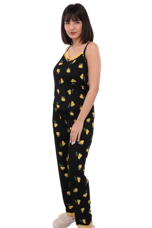 ARCAN - Arcan Limon Desenli İp Askılı Kadın Pijama Takımı 14 | Siyah