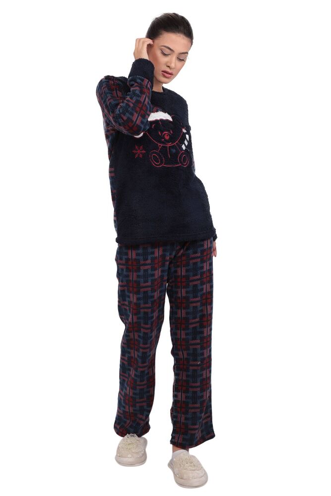 Kare Desenli Polar Kadın Pijama Takımı | Lacivert