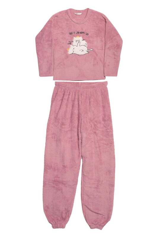 SUDE - Kadın Peluş Pijama Takımı 5630 | Gül Kurusu