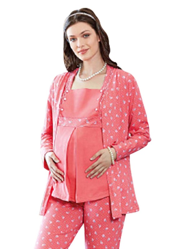 FAPİ - Güllü Pregnancy Pyjama Set 3 Pack 1372 | Vermillion