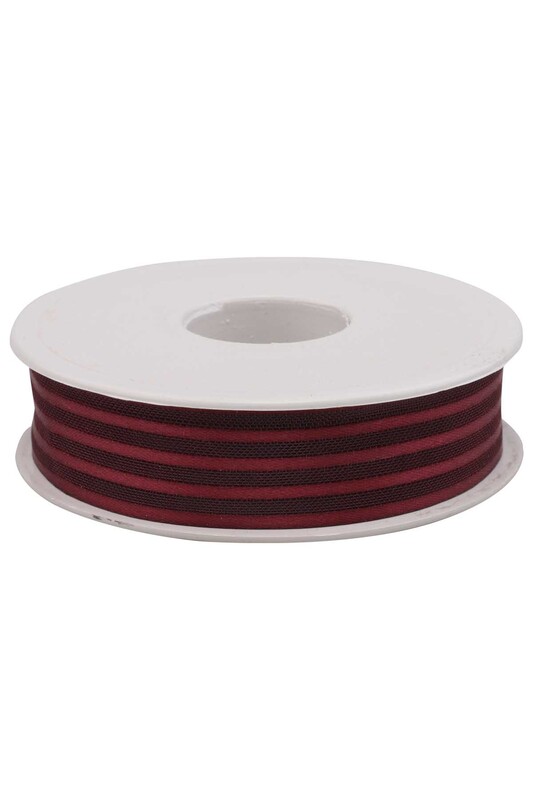 Striped Chiffon Ribbon 2.5 cm 20 m | Burgundy - Thumbnail