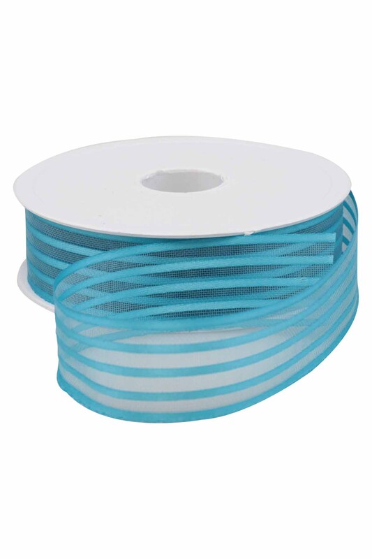 Striped Chiffon Ribbon 2.5 cm 20 m |Blue - Thumbnail