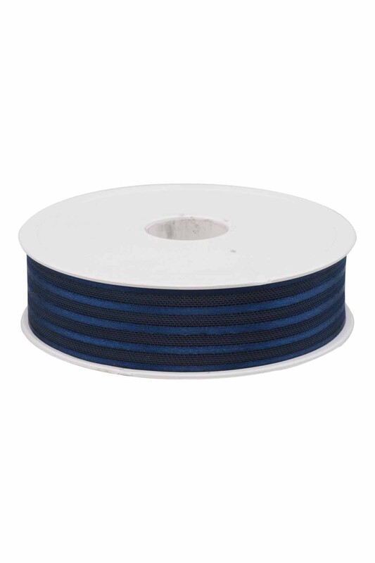 Striped Chiffon Ribbon 2.5 cm 20 m | Navy blue - Thumbnail
