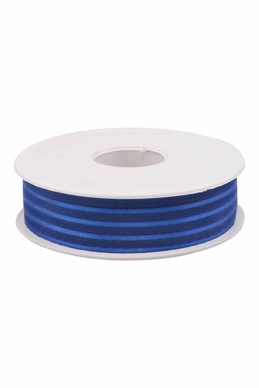 Striped Chiffon Ribbon 2.5 cm 20 m|Dark blue - Thumbnail