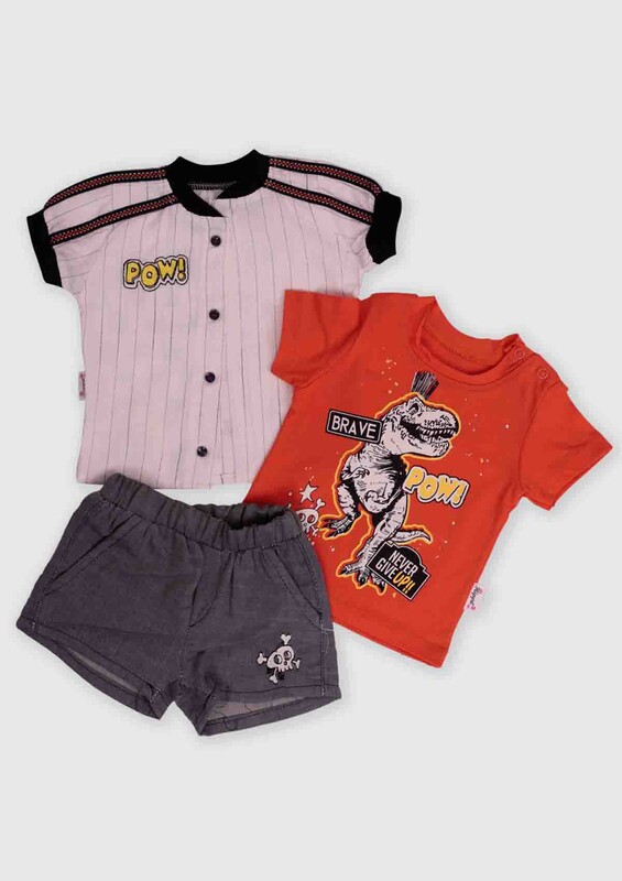 Hippıl Baby - Hippil Baby Shirt 3-Piece Baby Set | Orange