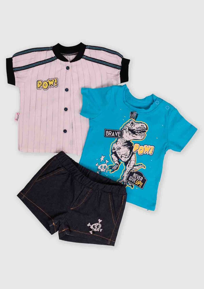 Hippil Baby Shirt 3-Piece Baby Set | Blue