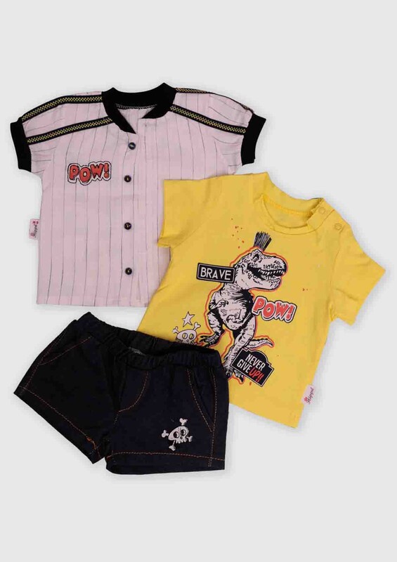 Hippıl Baby - Hippil Baby Shirt 3-Piece Baby Set | Yellow