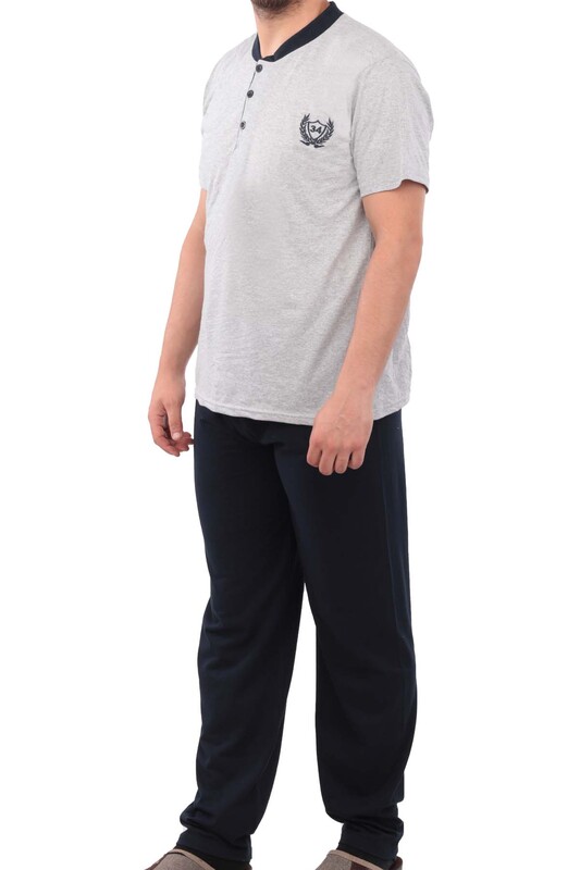 Buttoned Long Sleeved Man Pyjama Set 046 | Gray - Thumbnail