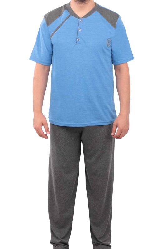 ERCAN - Buttoned Long Sleeved Man Pyjama Set 039 | Blue