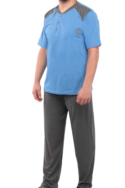 Buttoned Long Sleeved Man Pyjama Set 039 | Blue - Thumbnail