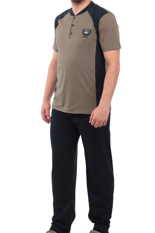 Buttoned Long Sleeved Man Pyjama Set 042 | Khaki - Thumbnail