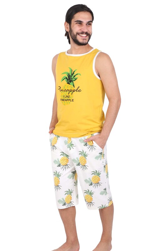 JİBER - Jiber Pineapple Printed Man Capri Pyjama Set 4611 | Yellow