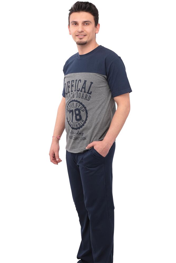 Sude Patterned Short Sleeved Man Pyjama Set 05 | Gray